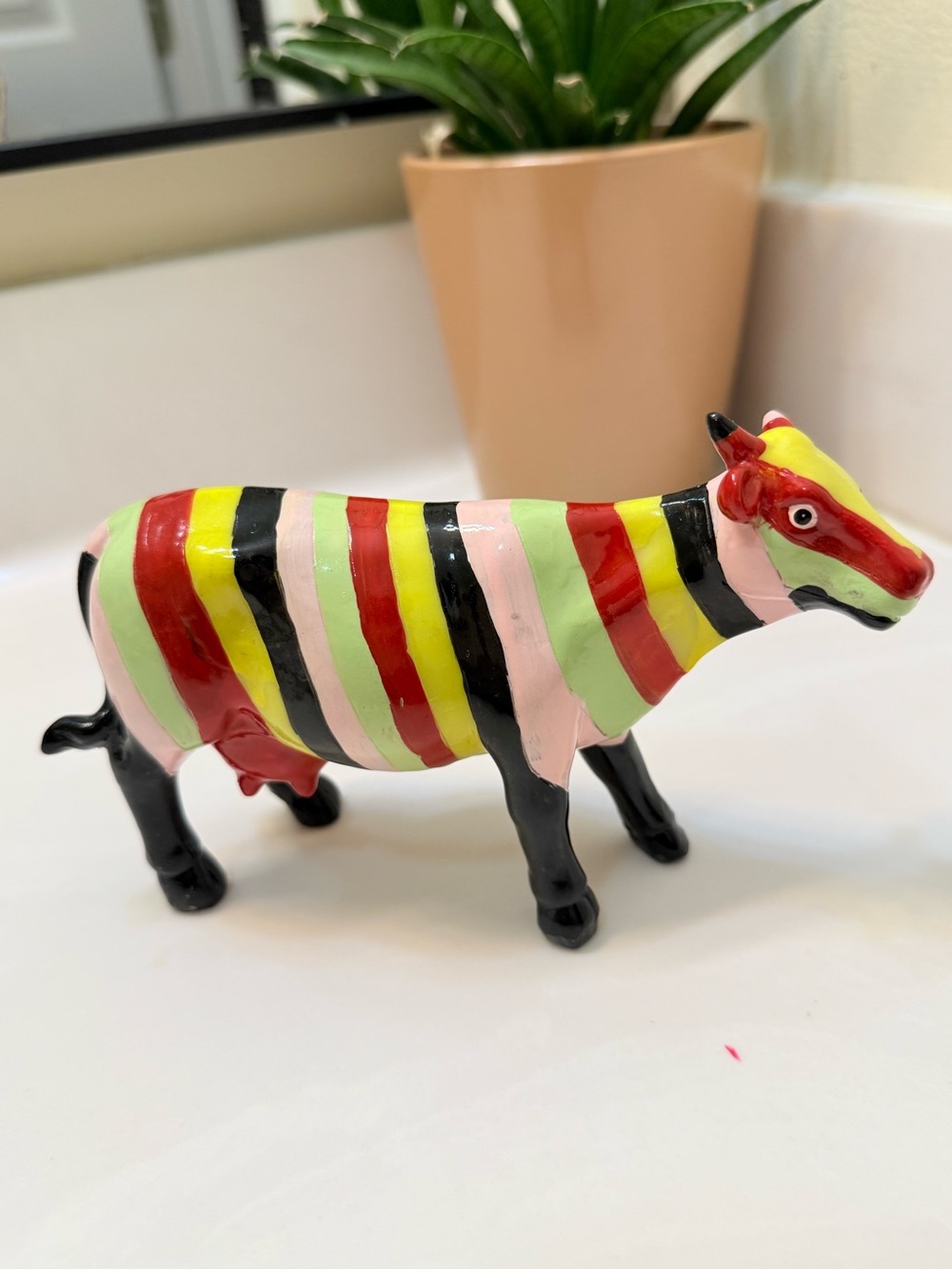 Striped Multicolor Decorative Cow Figurine - Artistic Home Accent